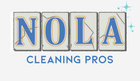 NOLA Cleaning Pros logo in blue and gold letters with sparkles on a light background