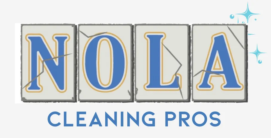 NOLA Cleaning Pros logo with gold and blue lettering and sparkle accents
