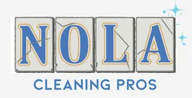 NOLA Cleaning Pros logo with gold and blue lettering and sparkle accents